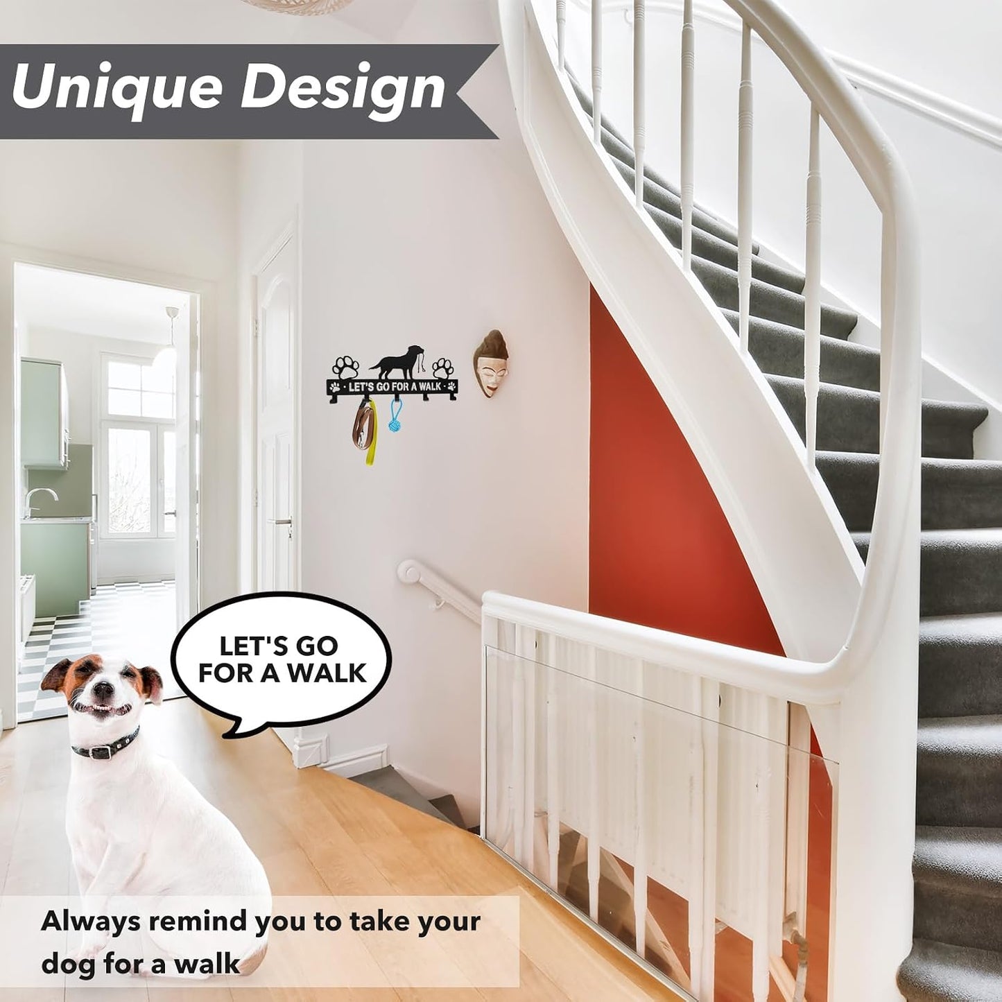 Iron Dog Leash Holder for Wall with 5-Hooks, Doorway Dog Hooks, Dog Accessory Holder