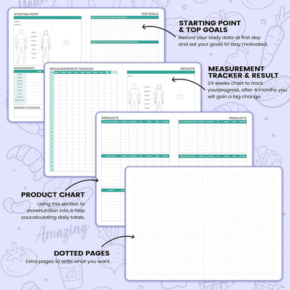 Food Journal - Journal for Women Weight Loss, 5.8" x 8.3", 6 Months Meal Planner to Count Calories Health Journals for Women/Men, Keep Healthy Diet & Achieve Fitness Goals - Rose Gold