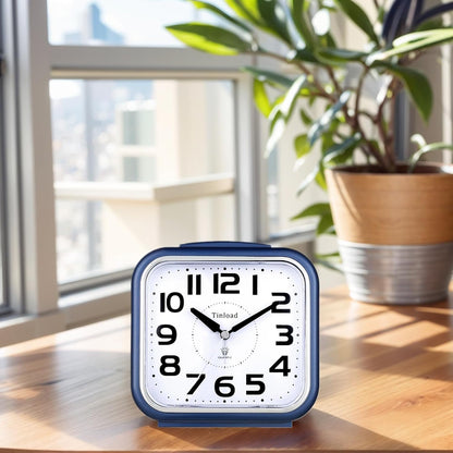 Tinload 5.5" Large Analog Alarm Clock Silent Non Ticking, Gentle Wake, Beep Sounds, Increasing Volume, Battery Operated Snooze and Manual Light, Easy Set, Black (Best for Elder)