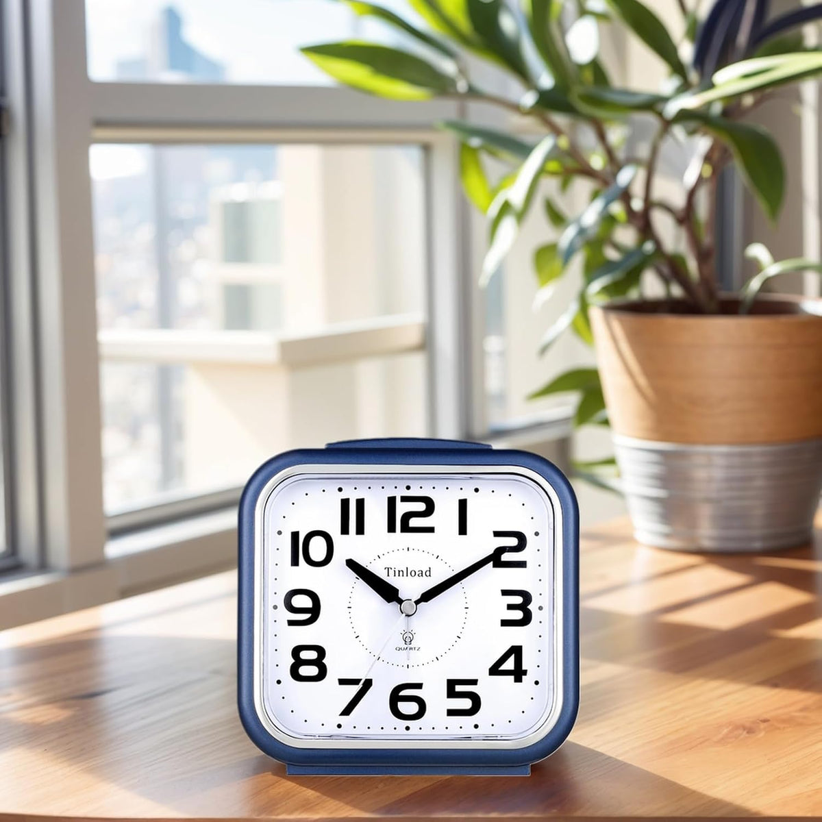 Tinload 5.5" Large Analog Alarm Clock Silent Non Ticking, Gentle Wake, Beep Sounds, Increasing Volume, Battery Operated Snooze and Manual Light, Easy Set, Black (Best for Elder)