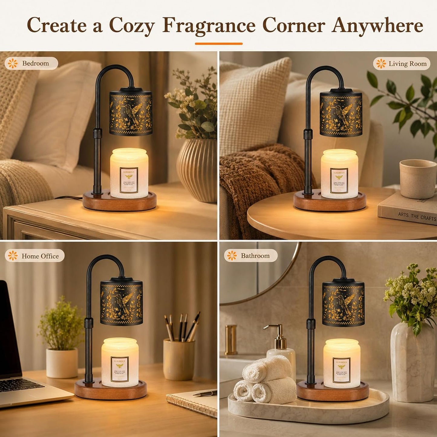 Dimmable Candle Warmer Lamp with Timer Adjustable Height for Scented Jar Candles Electric Candle Wax Melt Warmer for Home Decor Christmas Birthday Gifts for Women Mom(Hummingbird)