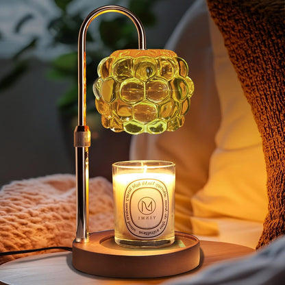 Candle Warmer Lamp with Timer Adjustable - Height Candle Warmer, Dimmer, Black Glass Wax Melting Lamps for Home Decor, for Candles in Jars with 2 Bulbs