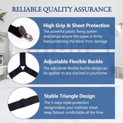 TGOOD Gift for Mum!Sheet Fasteners keepers-Adjustable Elastic Bed Sheet Holder Straps for Full,Queen,King Twin Bed,6 Way Cross Sheet Clips Suspenders Band,Fitted Round and Square Mattresses.(black)