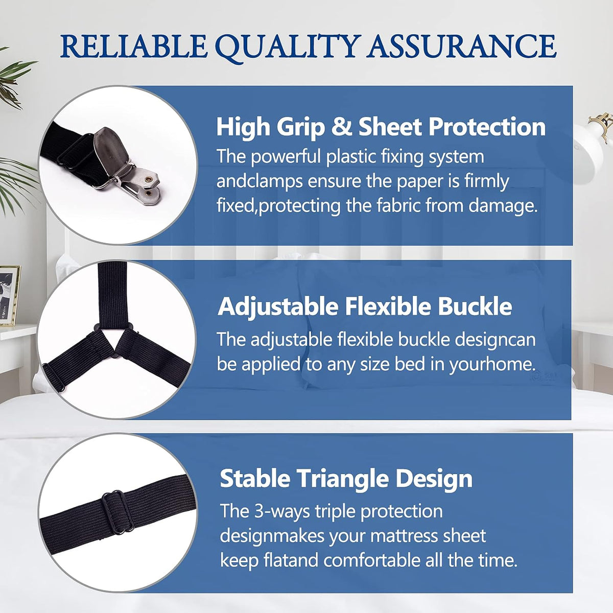 TGOOD Gift for Mum!Sheet Fasteners keepers-Adjustable Elastic Bed Sheet Holder Straps for Full,Queen,King Twin Bed,6 Way Cross Sheet Clips Suspenders Band,Fitted Round and Square Mattresses.(black)