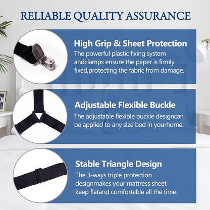 TGOOD Gift for Mum!Sheet Fasteners keepers-Adjustable Elastic Bed Sheet Holder Straps for Full,Queen,King Twin Bed,6 Way Cross Sheet Clips Suspenders Band,Fitted Round and Square Mattresses.(black)
