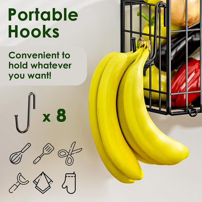 Magnetic Shelf for Fridge, Fruit Basket Magnet Shelves with 2 Hooks | Potato and Onion Storage Bins, Black Magnetic Organizer Side of Fridge Storage, Magnetic Spice Rack for Refrigerator Kitchen