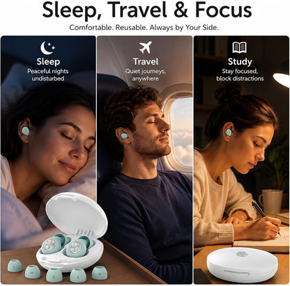HEKKE 45dB Ear Plugs for Sleeping, Soft Silicone for Side Sleepers, 4 Sizes | Reusable soft silicone with XS/S/M/L sizes for side sleepers, concerts, flights and hotels; carrying case included.