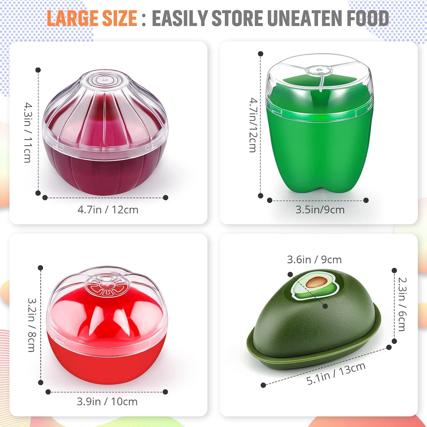 Patelai 4 Pieces Fruit and Vegetable Storage Containers for Fridge, Onion Holder Storage Avocado Green Pepper Tomato and Onion Keeper/Saver/Holder, Refrigerator Vegetable Crisper