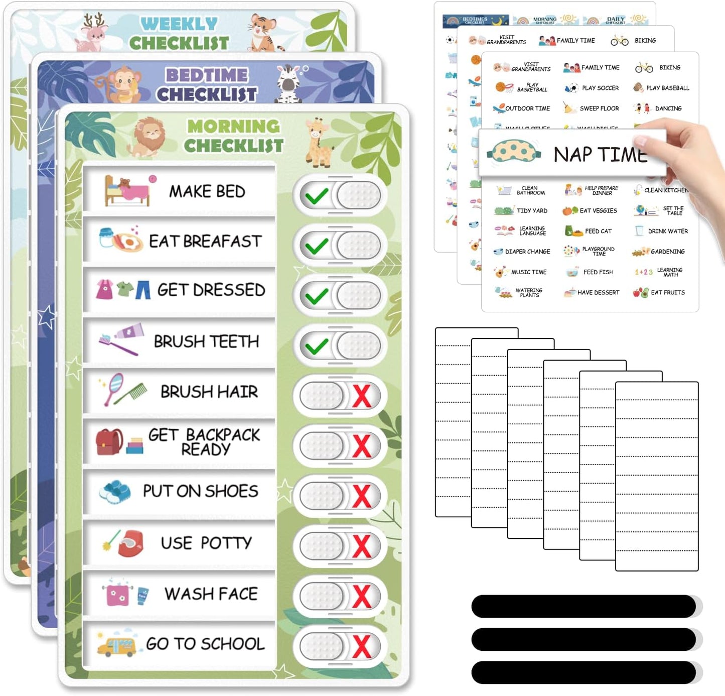 Upgraded Slider 4 in 1 Reward Chart for Kids, Reusable Bedtime/Morning/Daily Routine Chart for Kids, Magnetic Chore Chart for Kids Toddlers, Sticker Chart for Kids Behavior Chart for Kids at Home