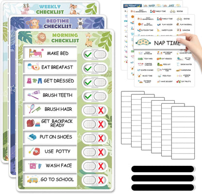 Upgraded Slider 4 in 1 Reward Chart for Kids, Reusable Bedtime/Morning/Daily Routine Chart for Kids, Magnetic Chore Chart for Kids Toddlers, Sticker Chart for Kids Behavior Chart for Kids at Home
