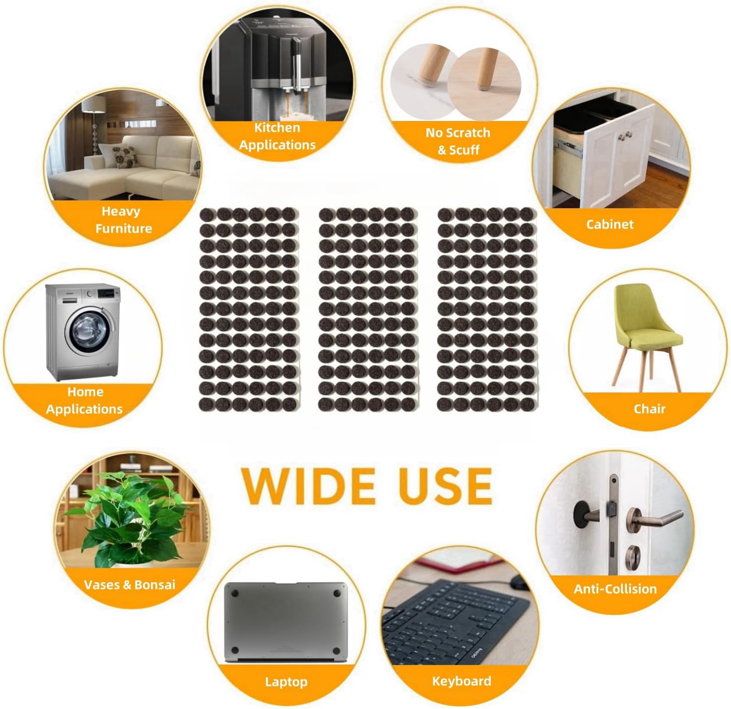 Felt Pads Small 3/8" Felt Pads for Cabinet Doors Bumpers, Cabinet Cushion Dots Felt Cabinet Door Stops, Self Adhesive Thick Bumper Pads to Protect Surfaces -Anti Scratch 234 Pcs Round Brown