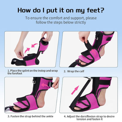 Plantar Fasciitis Night Splint with Massage Ball for Plantar Fasciitis Relief, Soft & Comfortable Foot Brace for Achilles Tendonitis Heal Spur Foot-drop Flat-arch for Women and Men, Rosa