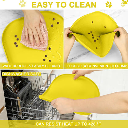 SMILOOL Waterproof Silicone Pet Food Mat with Raised Edge for Dog & Cat | 19" x 12" Non-Slip Pet Feeding Mats with Lip for Food & Water Bowl, Food Grade, Easy Cleaning, Black