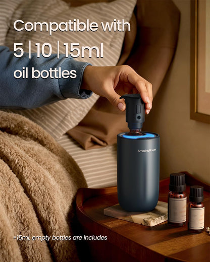 Waterless Diffuser for Essential Oil, Smart Car Air Freshener Diffuser with 3 Mist Grades & 3 LED Light Colors, Auto On/Off, Rechargeable Scent Air Machine