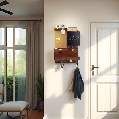 Key Holder for Wall Mount with Shelf and Mail Organizer, Key and Mail Holder with 16 Hooks, Farmhouse Entryway Organizer, Home Decor Rack (Pine Wood, White Washed)