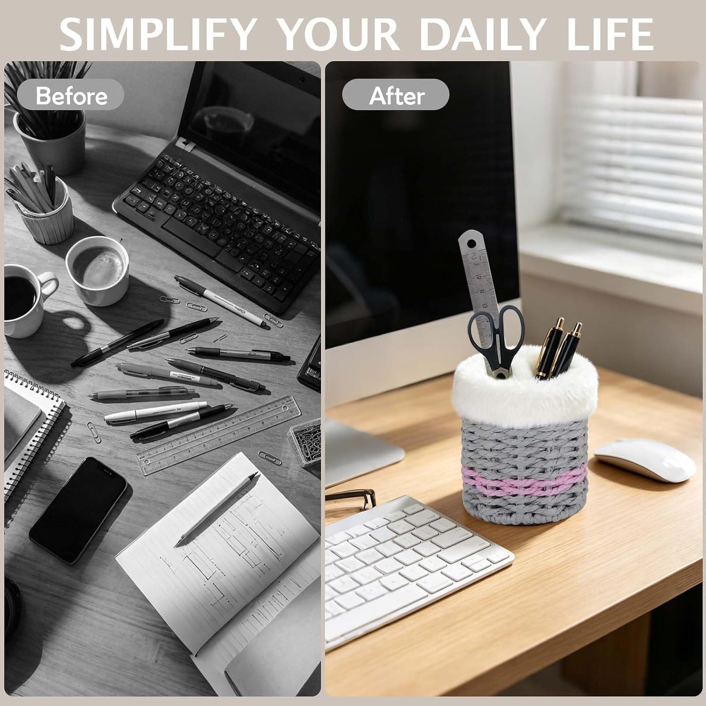 Paper Rope Plush Lined Eyelasses Holder Stand for Nightstand Desk