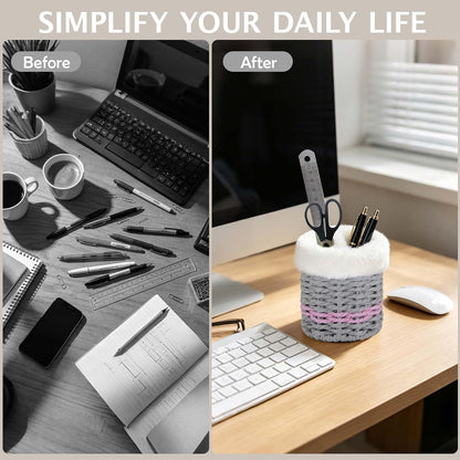 Paper Rope Plush Lined Eyelasses Holder Stand for Nightstand Desk