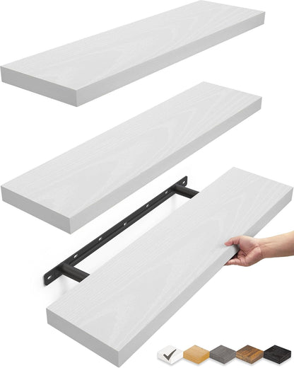 BAYKA Rustic Brown Floating Shelves 22.5in, Set of 2, Wall Mount Wood Shelf | Easy Install, 22lbs Max Load, Hidden Bracket, for Bathroom Bedroom Living Room or Kitchen, Hanging Shelf Book Decor Storage