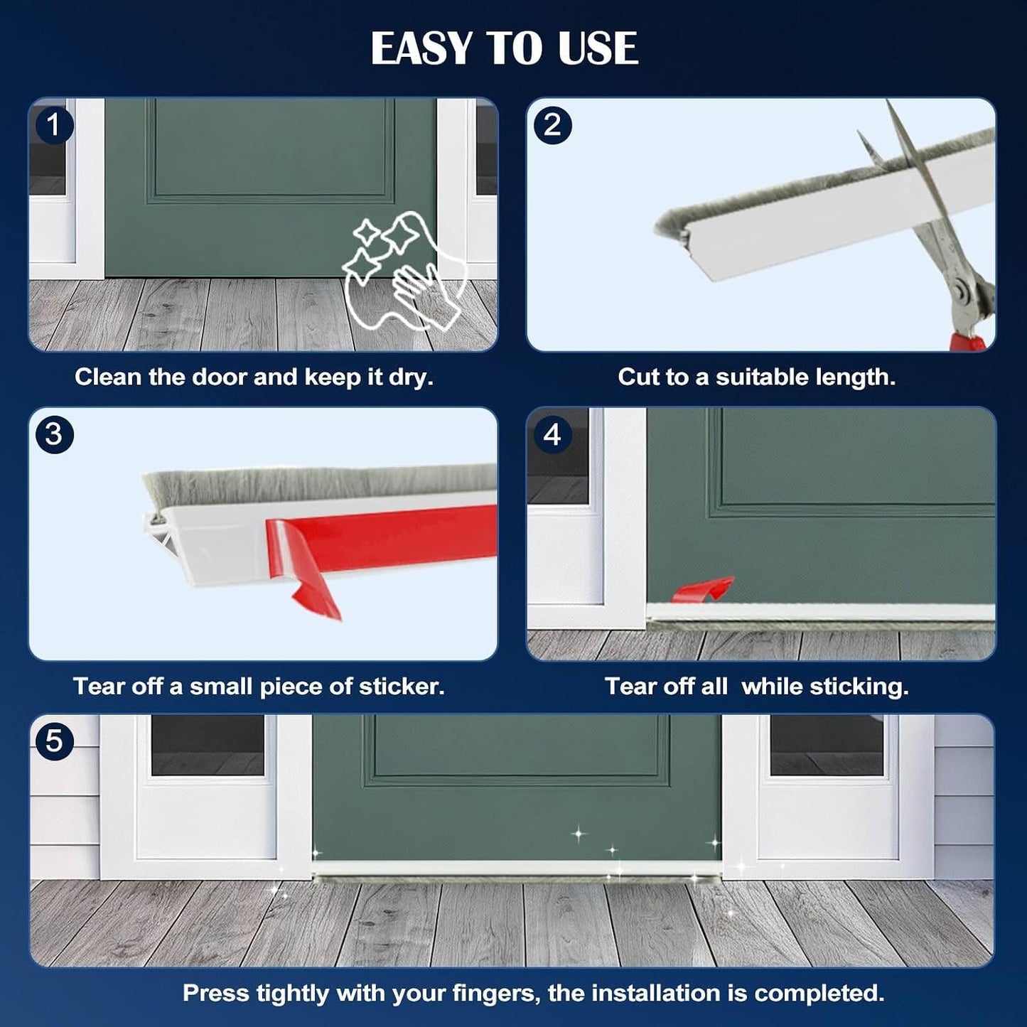 Door Sweep for Bottom of Door: Integrated Design with Brush | Self Adhesive Under Door Draft Stopper - Seal Dust Noise Hot or Cold Air Insulation - White 39"L 2" W