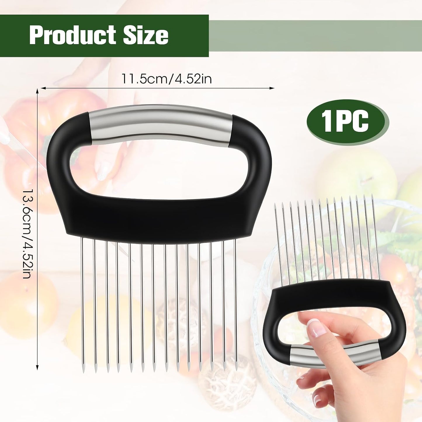 1 Pcs Onion Holder Slicer - Stainless Steel Onion Slicers Tool with Comfort Grip, Secure Onions Slicer for Even Slicing, Ideal for Home Kitchens, Meal Prep & Cooking Enthusiasts