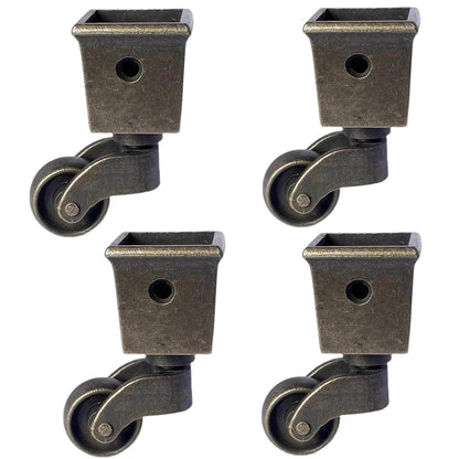 4Pcs Square Tapered Cup Casters Wheels, 25mm/1in Antique Polished Castor | Zinc Alloy Furniture Roller 360° Rotation Universal Wheel- Load 180kg/396lbs for Piano Feet Desk Cabinet with Screws