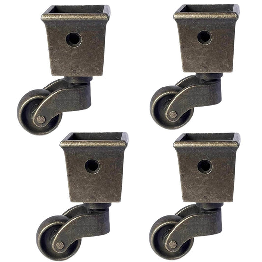 4Pcs Square Tapered Cup Casters Wheels, 25mm/1in Antique Polished Castor | Zinc Alloy Furniture Roller 360° Rotation Universal Wheel- Load 180kg/396lbs for Piano Feet Desk Cabinet with Screws