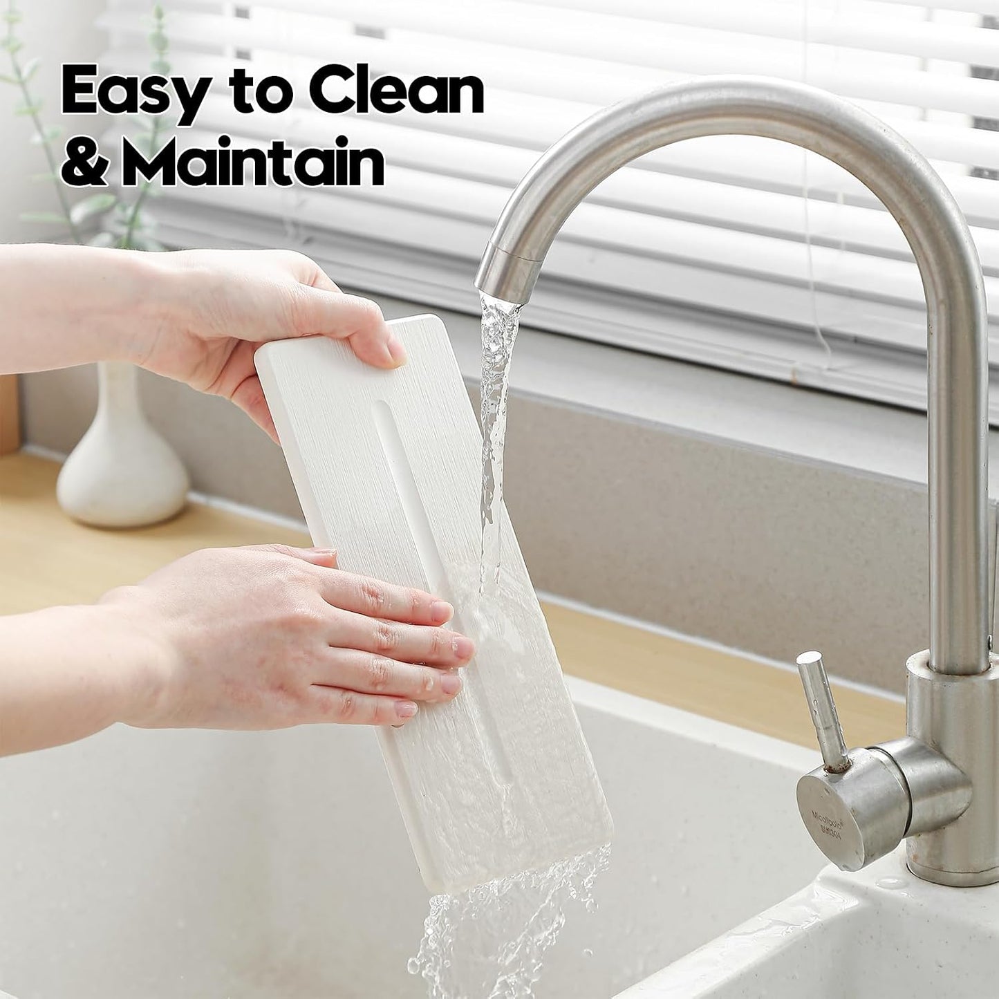 3 Pack Water Absorbent Diatomite Coasters, Stone Drying Mat for Kitchen Counter, Bathroom Sink Organizer Tray, Compact Vanity Rack, Soap Holder Caddy, Faucet Splash Guard, White 8"x3.8"
