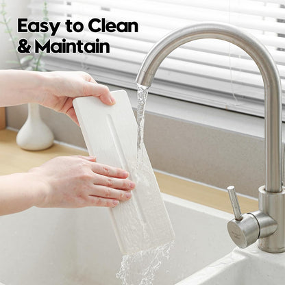 3 Pack Water Absorbent Diatomite Coasters, Stone Drying Mat for Kitchen Counter, Bathroom Sink Organizer Tray, Compact Vanity Rack, Soap Holder Caddy, Faucet Splash Guard, White 8"x3.8"