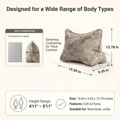 Pat. Pend. Lumbar Support Pillow, Reading Pillow, Moss Green | Back pillow for reading on a couch, sofa, or armchair; triangle cushion with removable, washable cover for lounging