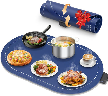 seenlast Warming Mat for Food with Adjustable Temperature Timer,10S Fast Heating Silicone Food Warmers for Parties Buffet and Home Daily,Food Warming Mat with Insulating Pad Raised Feet Protects Table
