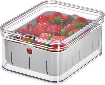 iDesign Small Fridge Berry Bin with Removable Colander Basket and Lid - Set of 2 - Clear/White