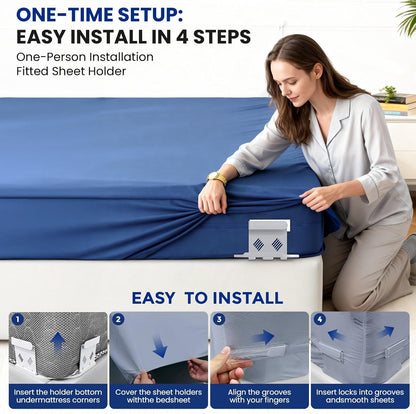 Bed Sheet Holders for Corners, Fitted Sheet Holders for Secure Grip, 4Pack | Heavy Duty Sheet Grippers Keep Sheets Firm & Tight, Bed Sheet Clips with Clear Lock Design, Easy Install for All Mattress