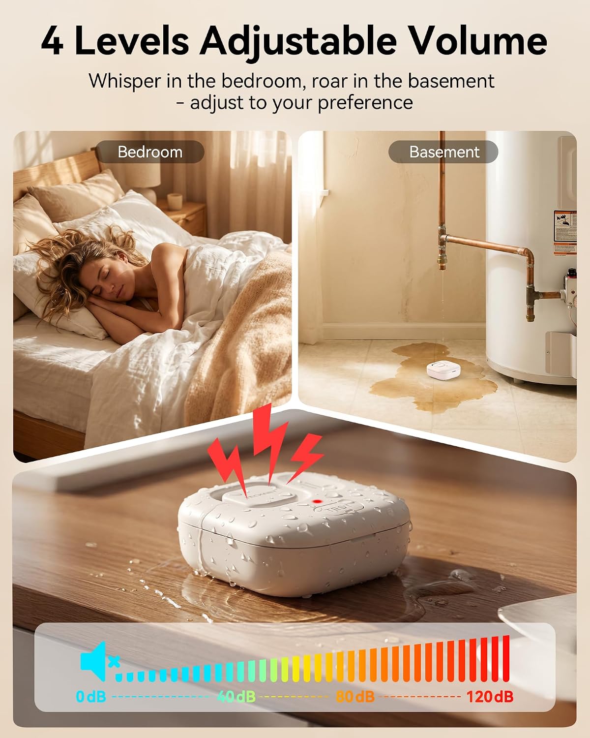 TECKNET Wi-Fi Water Leak Detector Kit, 120dB Smart Water Sensor with APP Push and Sound Alarm, Water Alarm Leak Detector for Home Kitchen Bathroom Basement (5 Sensors + 1 Gateway, Batteries Included)