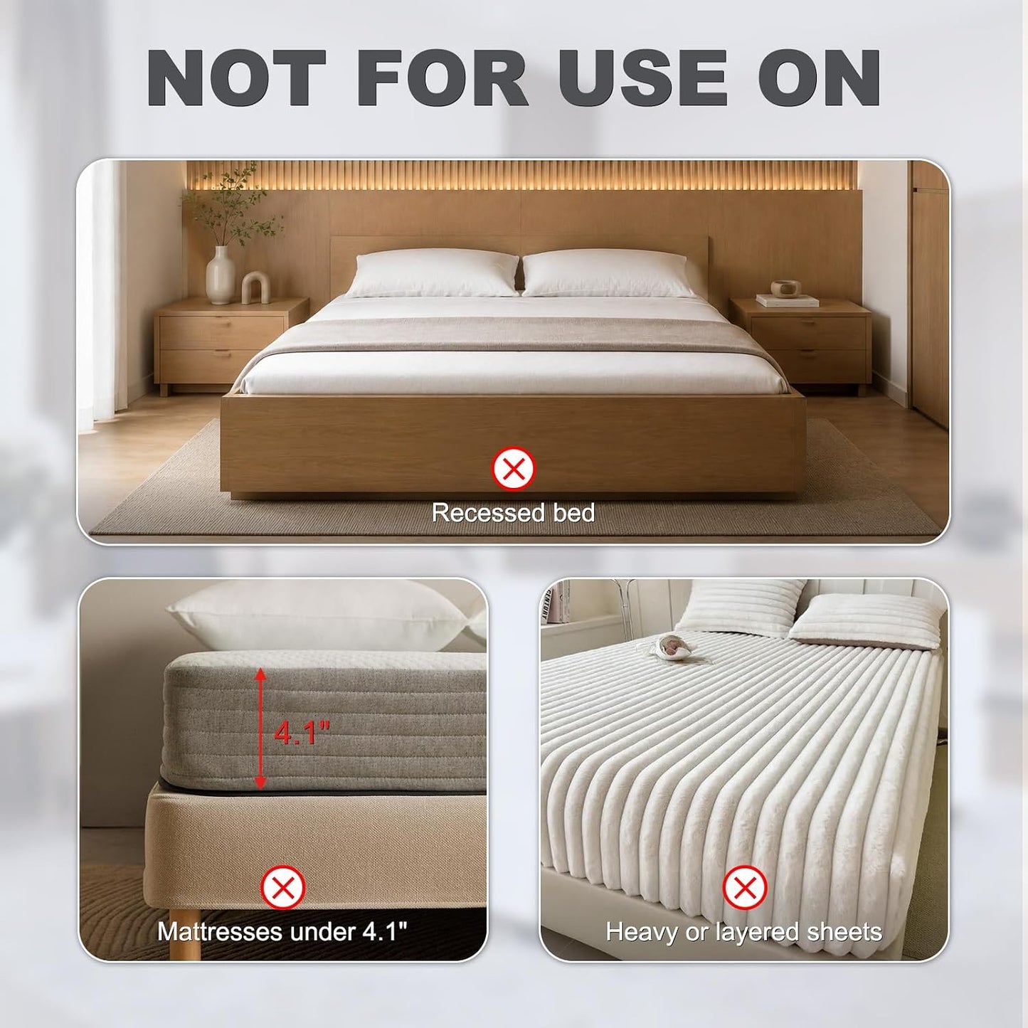 B-Land Bed Sheet Holders for Corners:4 Pack Non-Stretch External Clips- Fitted Sheet Grippers for Deep Pockets- No-Lift for Dorm & RV Beds, Keep Sheets Tight on Memory Foam & Twin-King (White+Grey)