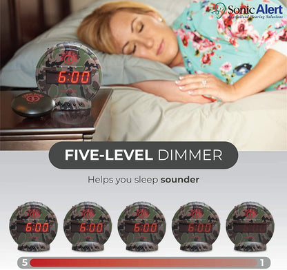 Sonic Alert Sonic Bomb Dual Alarm Clock with Bed Shaker, Black Vibrating Alarm Clock Heavy Sleepers, Battery Backup | Wake with a Shake