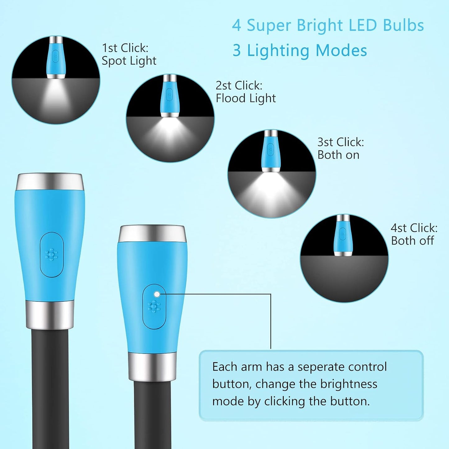 Neck Book Light LED Reading Lamp USB-C Rechargeable, Hands Free, 4 LED Bulbs, 4 Adjustable Brightness, for Reading in Bed or Reading in Car (Green)