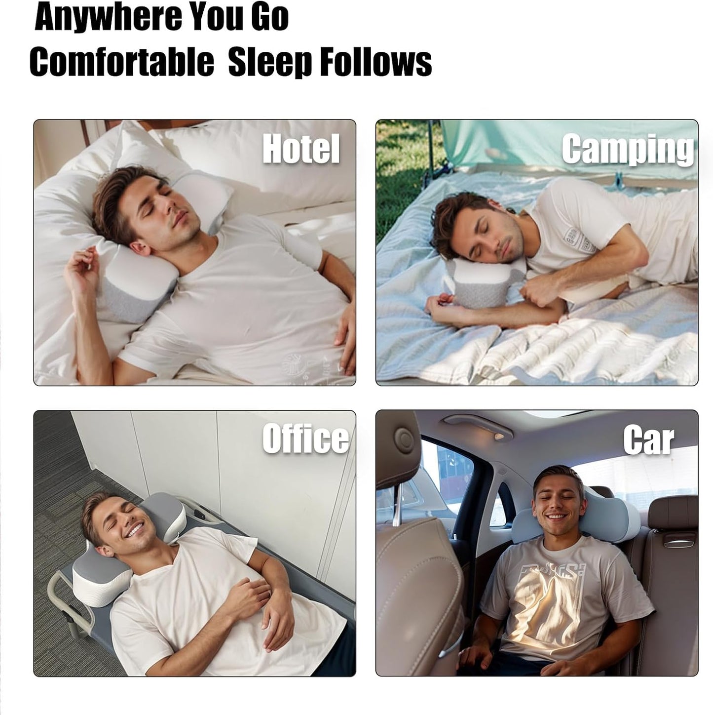 Bespilow Travel Size Cervical Neck Pillow for Sleeping,Ergonomic Support | Small Comfortable Contour Memory Foam Pillows for Neck Pain Relief, Compact Camping Pillow for RV, Road Trip, Cooling Cover