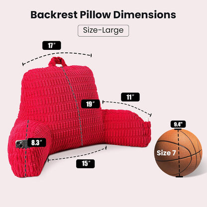 Reading Pillow with Arms for Sitting in Bed,Backrest,White Flannel,M | 17" Backrest Supports Back for College Students,Elbows & Forearms for Dorm Reading,Gaming,Watching TV