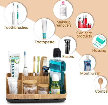 GFWARE Black Toothbrush Holder - 7 Slots Bathroom Organizer Countertop with Drainage Matte Black Electric Toothbrush and Toothpaste Holder for Bathroom Accessories Sink Storage