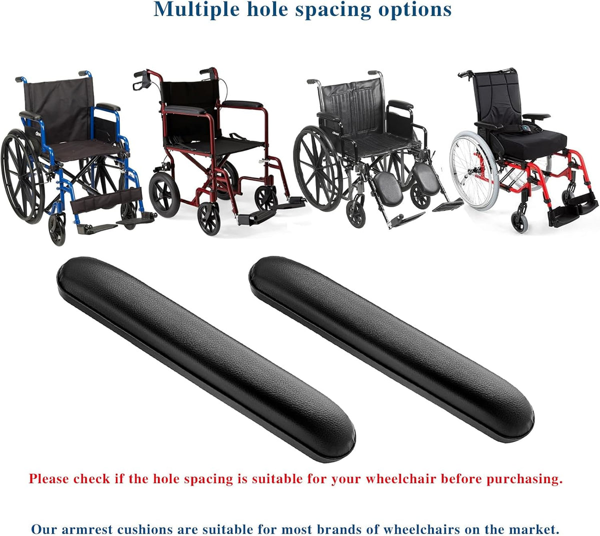 HMZ Full Length Padded Armrest Black 10-1/4" Long Wheelchair and Transport Chair arm Cushions, Black (1 Pair) Compatible with All Brands(10-1/4")