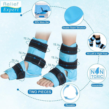 Relief Expert Ankle Ice Pack Wrap – Reusable Cold Gel Pack for Foot and Heel, Dual-Sided Design with Soft Plush Lining, Flexible Cold Compress for Achilles and Ankle Support, Blue