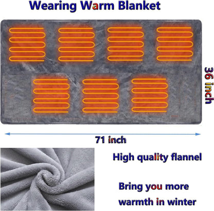 Cordless Heated Blanket Wearable Heated Blanket Shawl, Portable Heated Blanket, 3 Gears 7 Heating Zones Cordless Zip Heated Throw Blanket for Women, Outdoor（with Power Bank 7.4V