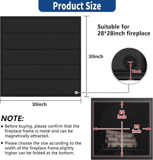 36"x24" Fireplace Cover, Magnetic Fireplace Blocker Blanket Stop Heat Loss | Indoor Fireplace Draft Stopper Save Energy, Magnetic Fireplace Draft Cover for Iron Fireplace Frame