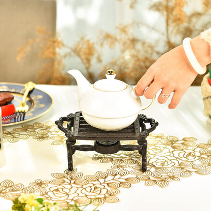 Sungmor Cast Iron Teapot Warmer - Rustic Design with Tealight Holder | Heavy Duty & Decorative Candle Holder Stands for Heat Food Coffee Milk or Tea