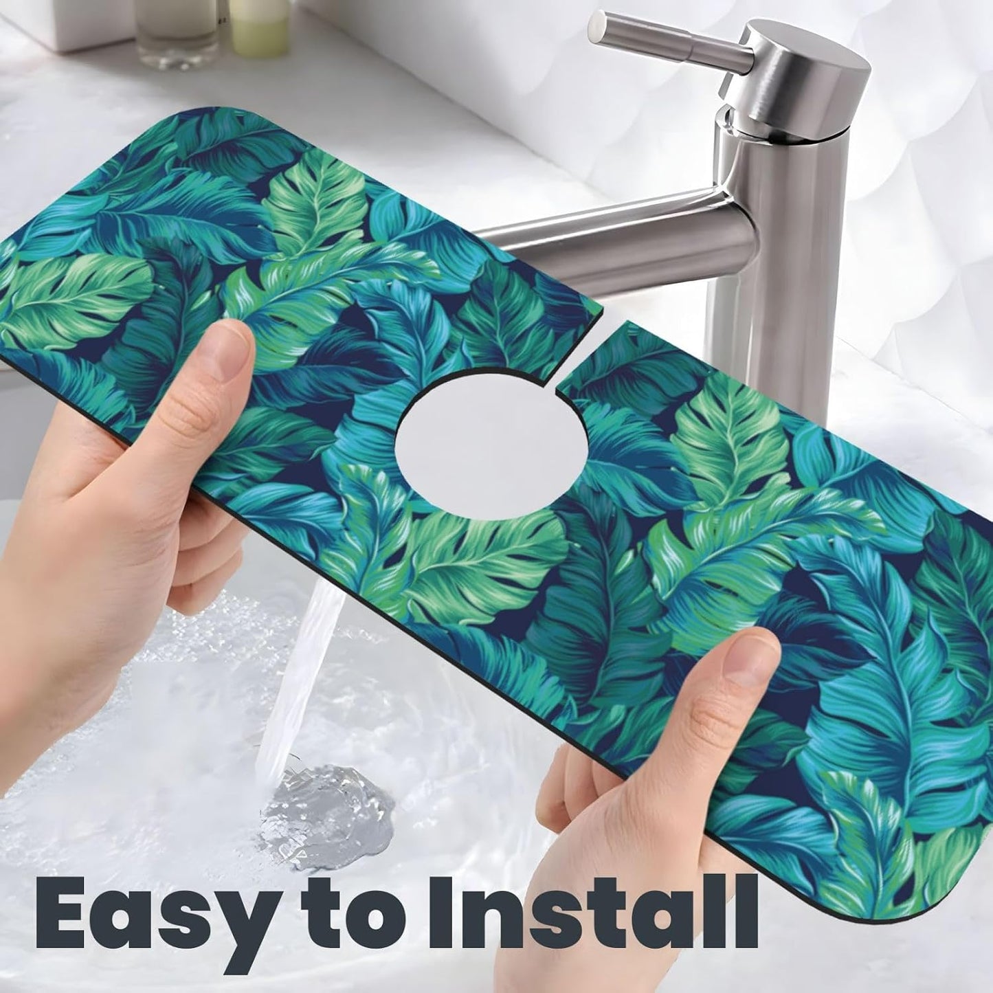 Abstract Flower Blooming Floral Watercolor Kitchen Sink Splash Guard Faucet Mat Super Absorbent Fast Drying Mat Sink Gadgets-Fast Drying Pad Sink Mat For Kitchen Bathroom (15" X 5.5" )