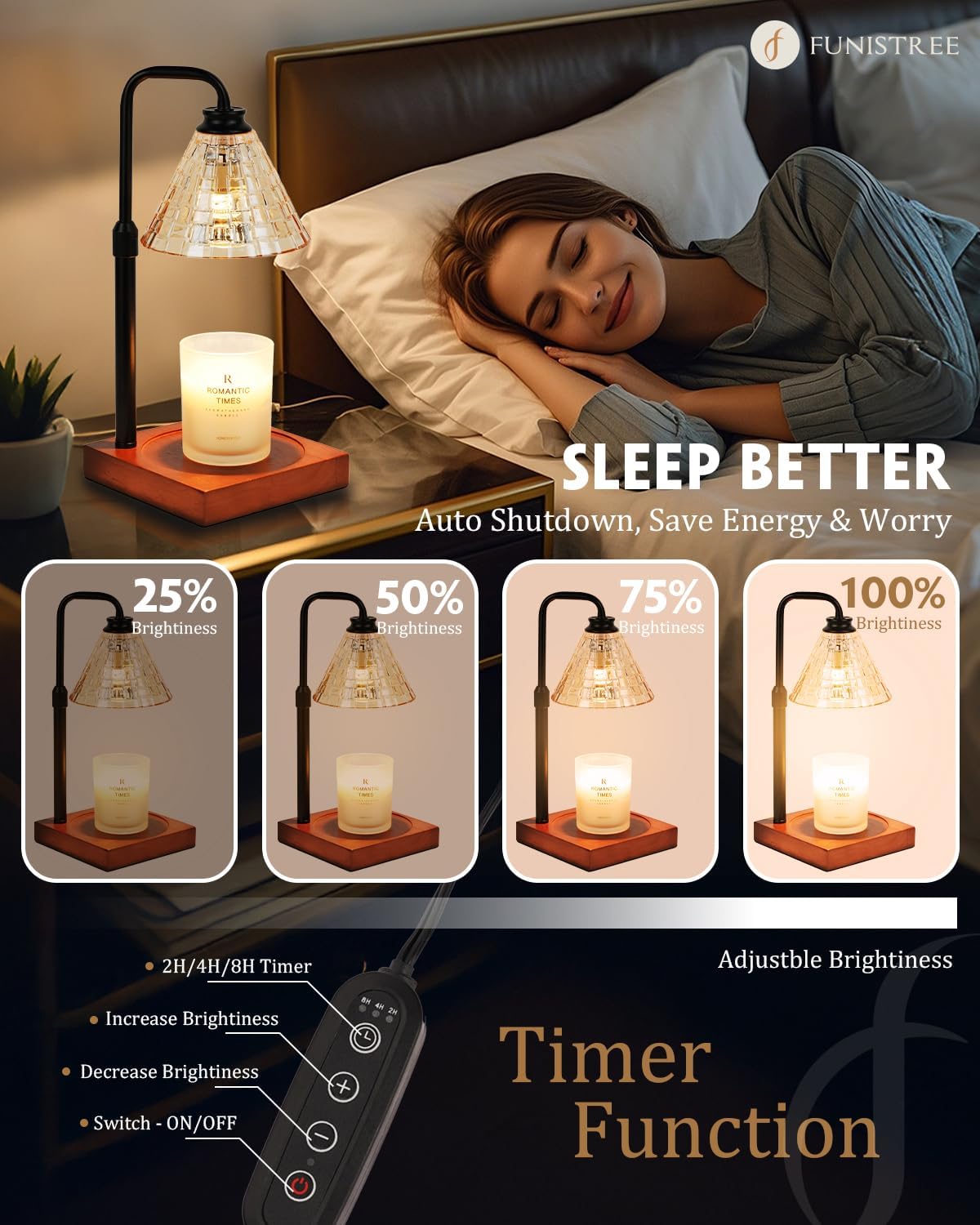 Modern Candle Warmer Lamp with Timer, Dimmable Candle Lamp Warmer, Mothers Day Birthday Gifts for Women Men, Black Candle Warmer, Adjustable Candle Light Warmer, Cozy Living Room Bedroom Home Decor