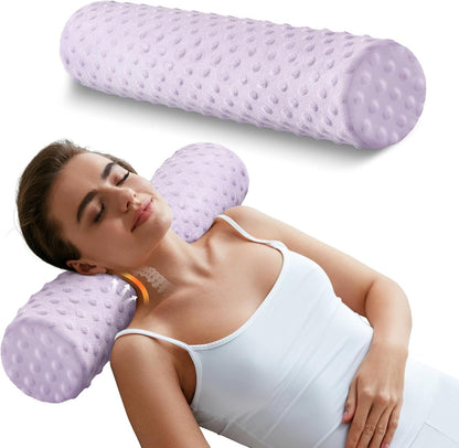 Memory Foam 4" Round Pillow, Cervical Neck Pillow for Pain Relief, Cylinder Pillows 18"x 4", Removable Cover, Neck Roll Pillow for Sleeping, Velvet Dots, Grey