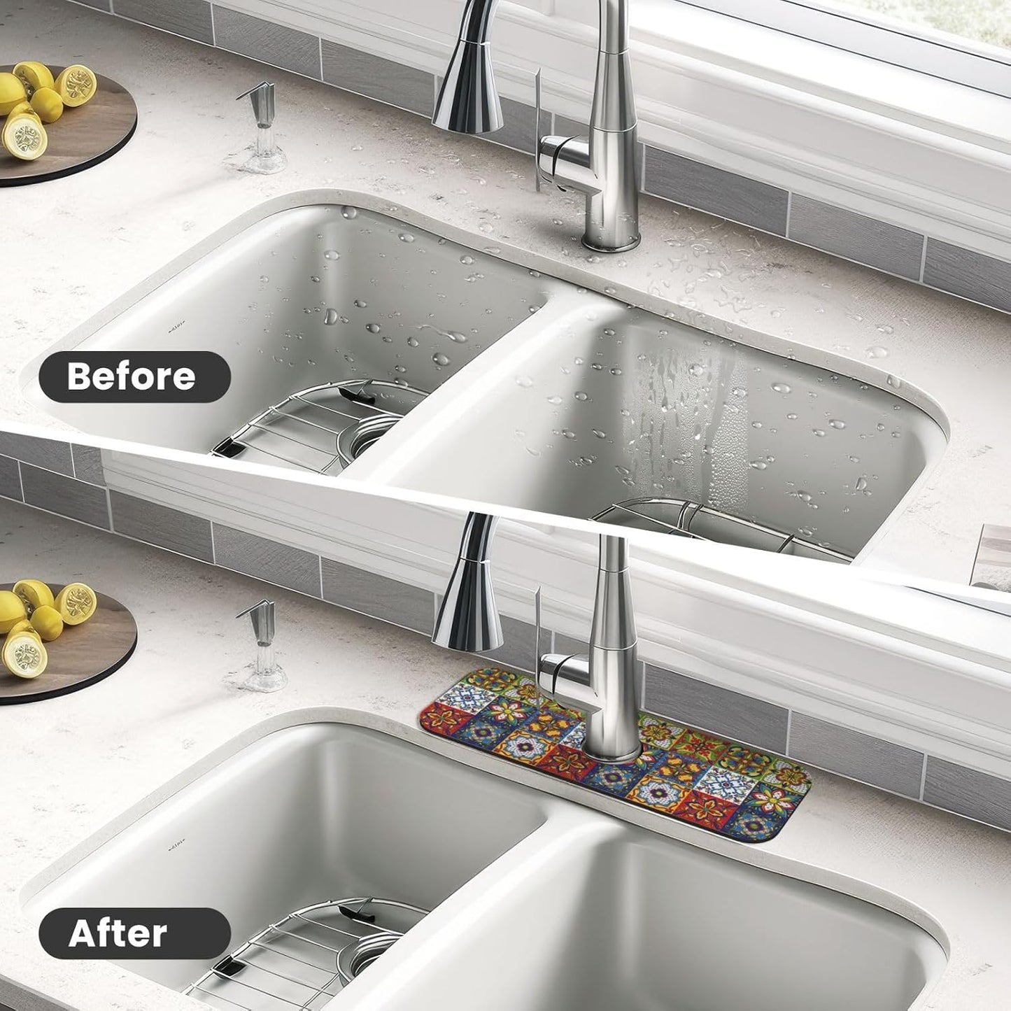 Wildflowers Floral Flower Kitchen Sink Splash Guard Faucet Mat Super Absorbent Fast Drying Mat Sink Gadgets-Fast Drying Pad Sink Mat For Kitchen Bathroom (15" X 5.5" )