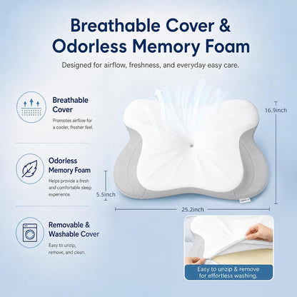 Pain Relief Cervical Neck Pillow for Sleeping, Ergonomic Pillow Cozy Sleeping, Odorless Memory Foam Pillow for Side Back Stomach Sleepers