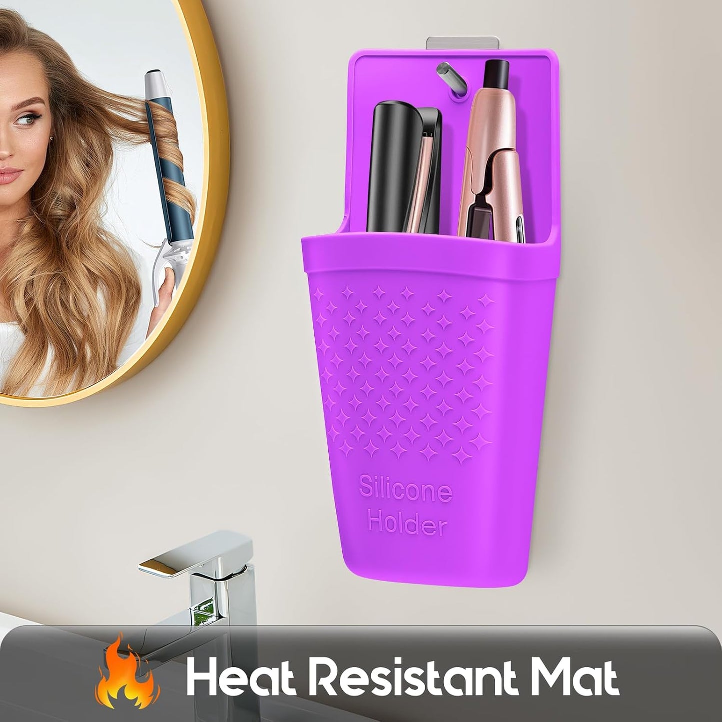 ZAKRA Curling Iron Holder,Heat Resistant Silicone Holder for Flat Iron,Hair Straightener,Hot Hair Tools,Vanity Accessories Organizer.(Grey)